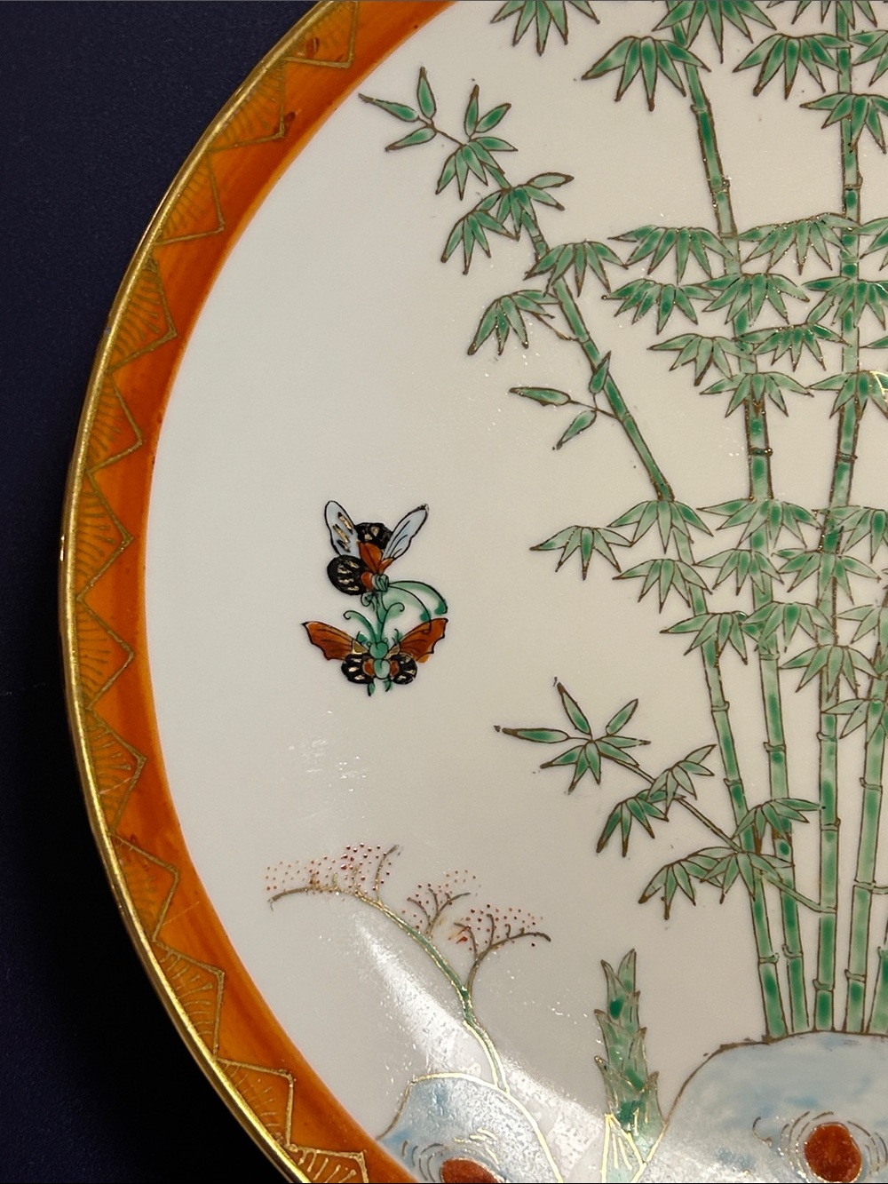 Hand-painted Bamboo & Birds Decorative Porcelain Plate in Orange and Green image 5